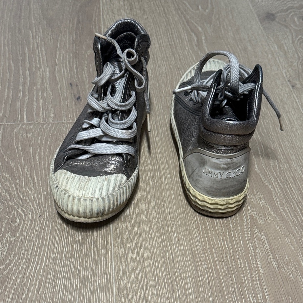 Jimmy Choo Silver and Gray High-Top Sneakers